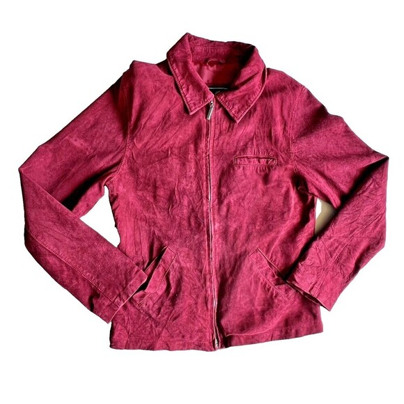 Atelier By B.Thomas Womens Red Suede Long Sleeve Full Zip Jacket pockets Size M - Picture 1 of 6